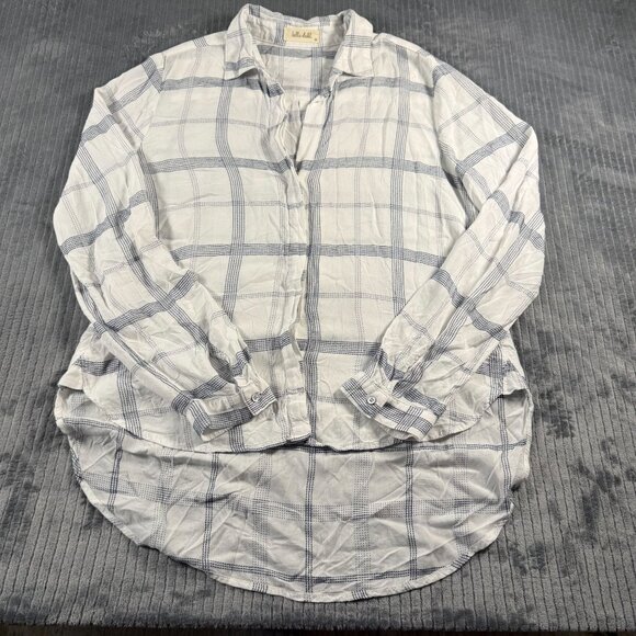 Bella Dahl Tops - Bella Dahl High Low Button Down Blouse Top White Blue Plaid Womens M